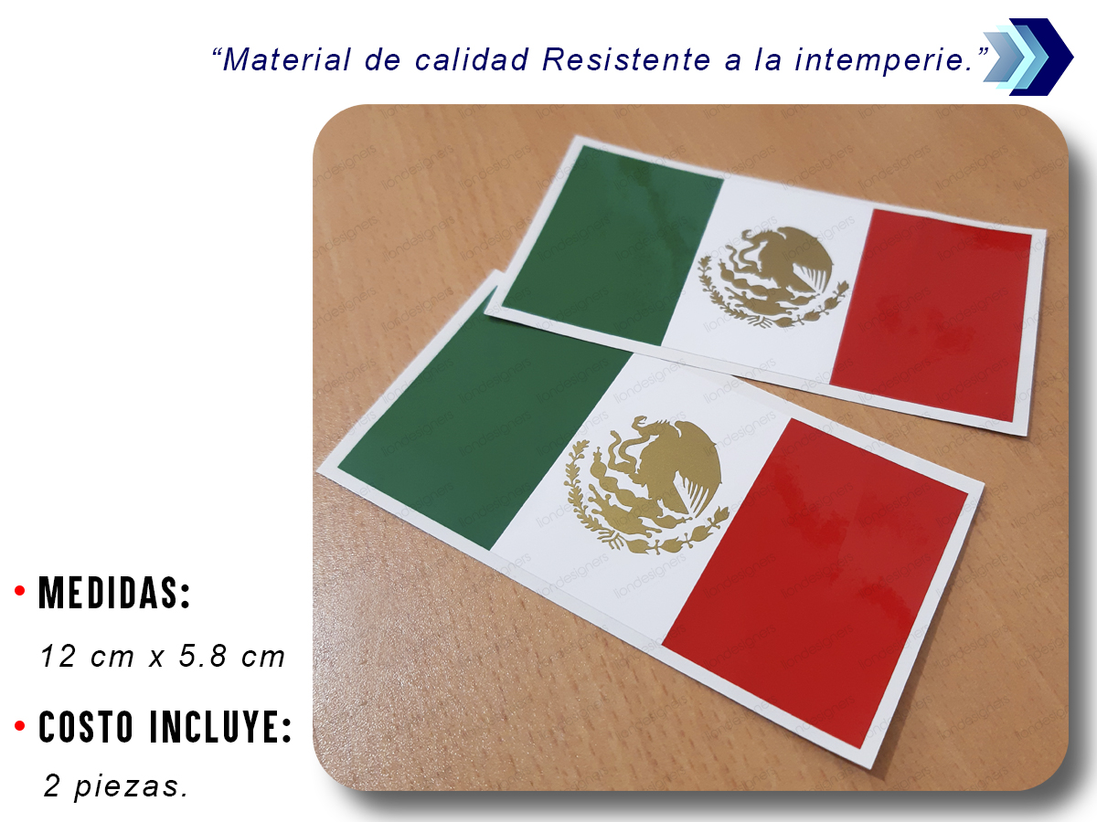 Calcomanias Bandera Mexico Rectangular 2 Piezas